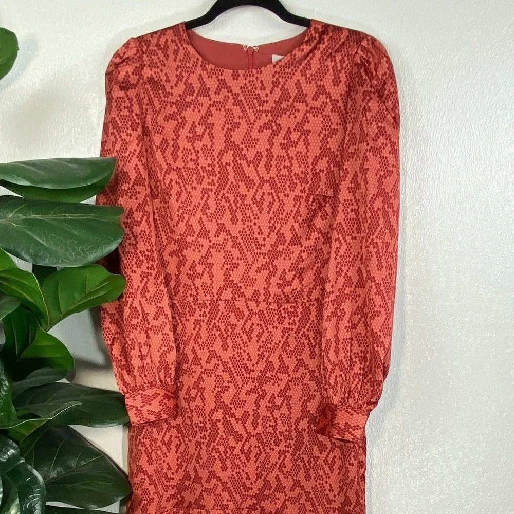 Chelsea28 Pink Red Snakeskin Print Midi Dress Long Sleeve Mens Size S‎
